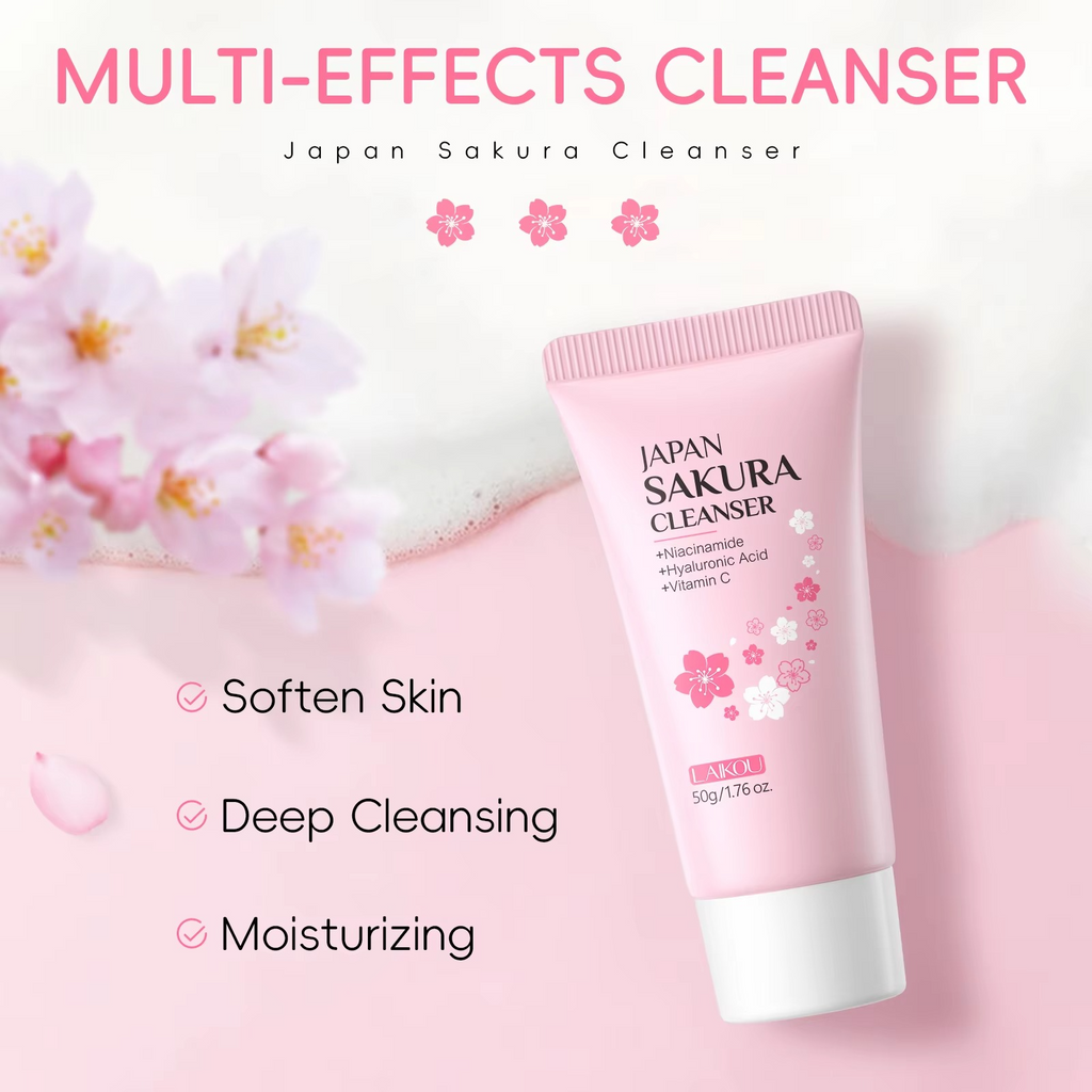 LAIKOU Japan Sakura Facial Cleanser Oil Control Cleansing Face Wash Cream Pore Clean