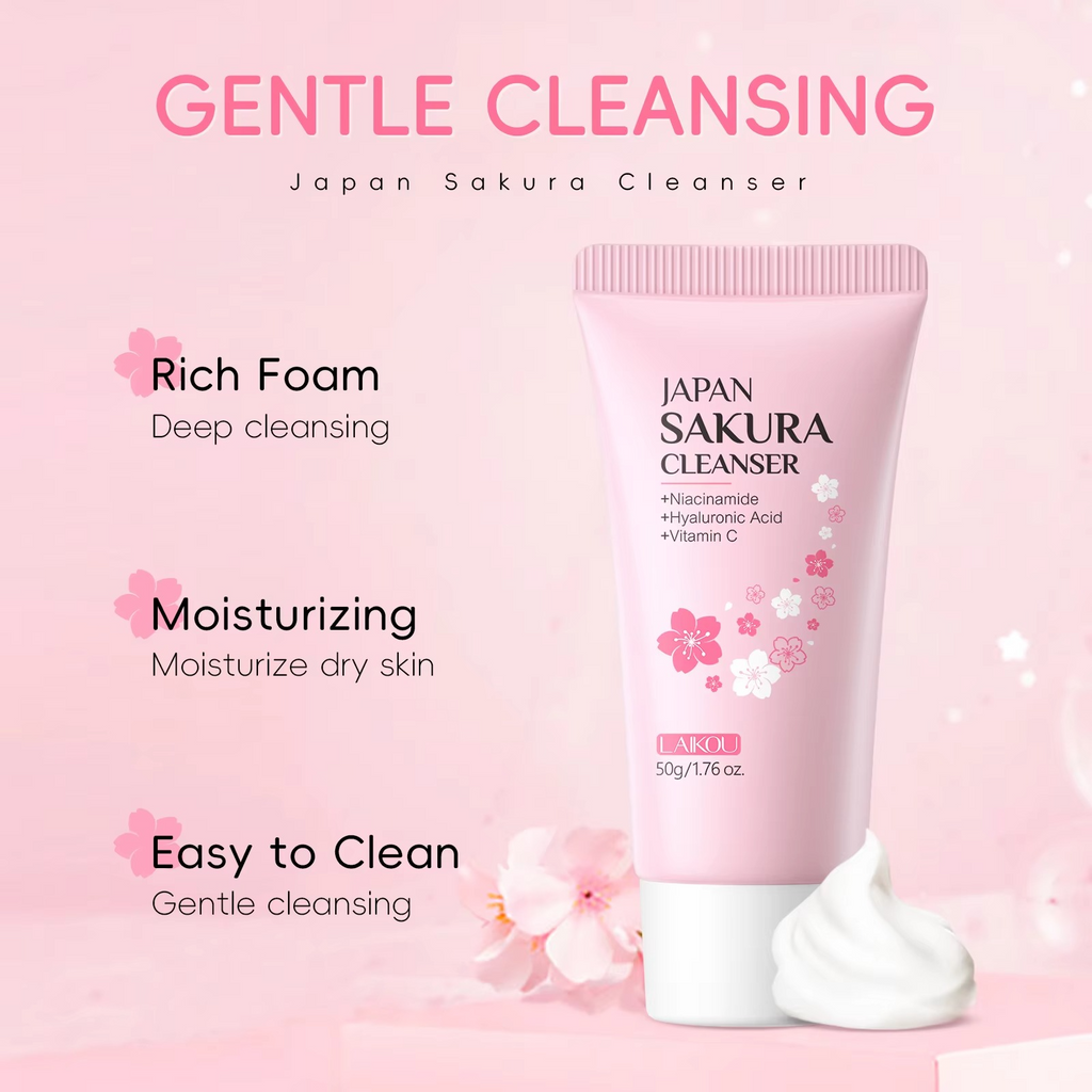 LAIKOU Japan Sakura Facial Cleanser Oil Control Cleansing Face Wash Cream Pore Clean