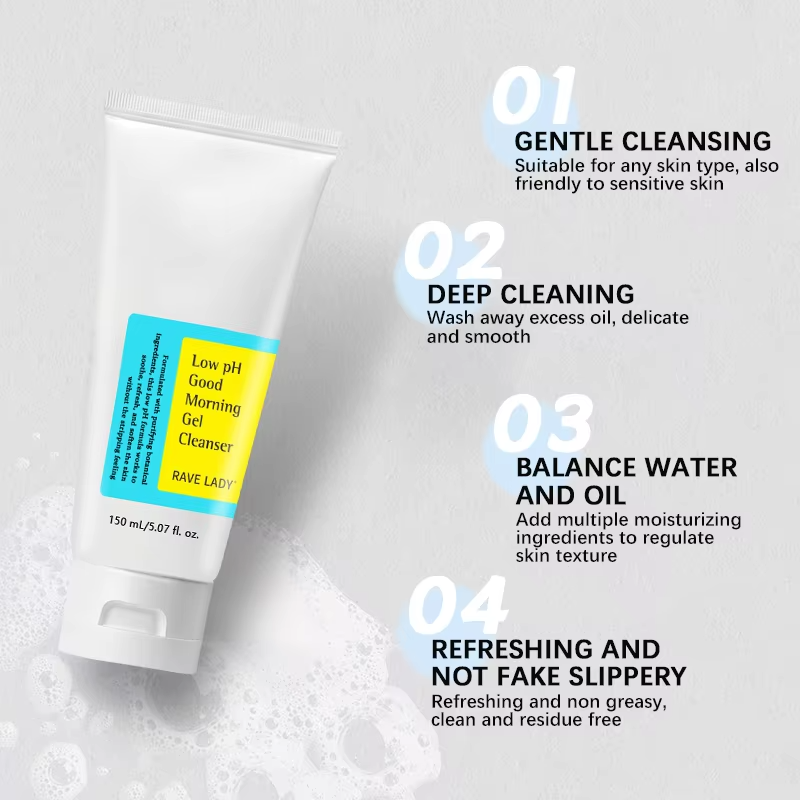 RAVE LADY Low PH 150ml Facial Cleanser Gentle Oil Control Moisturizing Face Wash Whitening Facial Foam Exfoliating Deep Remove
